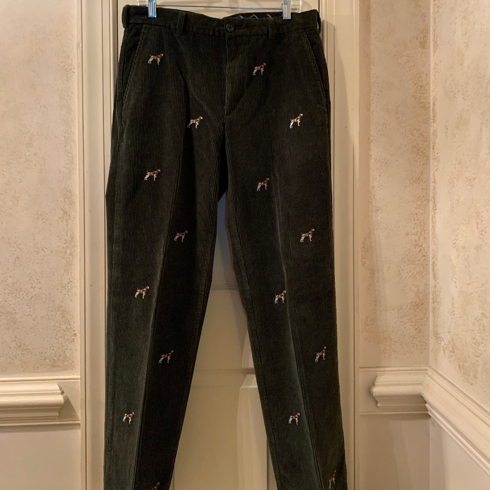 Brooks Brothers Men’s Hudson Pants Embroidered Dog Corduroy Pants 34 x 32